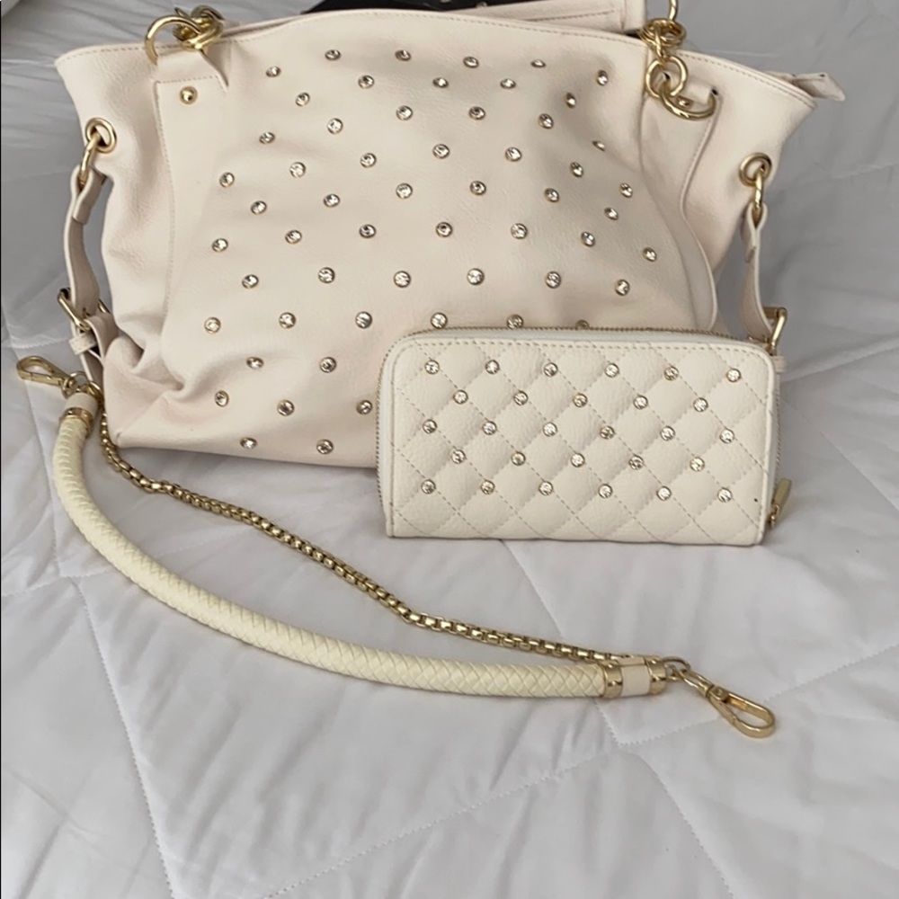 Cream and gold rhinestone purse